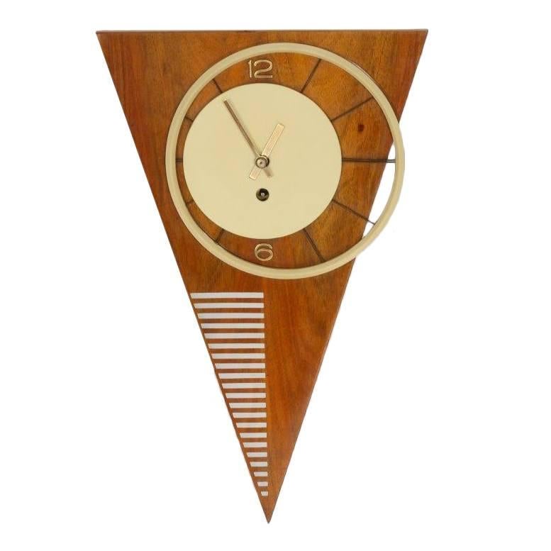 Very Rare Mid-Century Asymmetric Triangle Wall Clock, Vienna, 1950