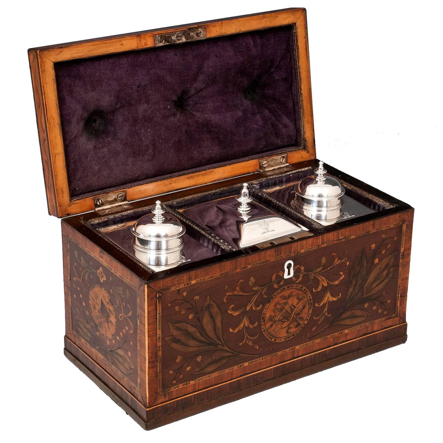 Antique Georgian Harewood Silver Tea Chest Tea Caddy