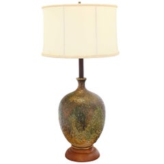 Vintage Large Art Pottery Vase Shape Table Lamp on Walnut Base