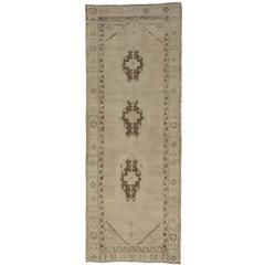Vintage Turkish Oushak Gallery Rug with Muted Colors, Wide Hallway Runner