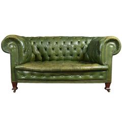 Antique Green Leather Chesterfield
