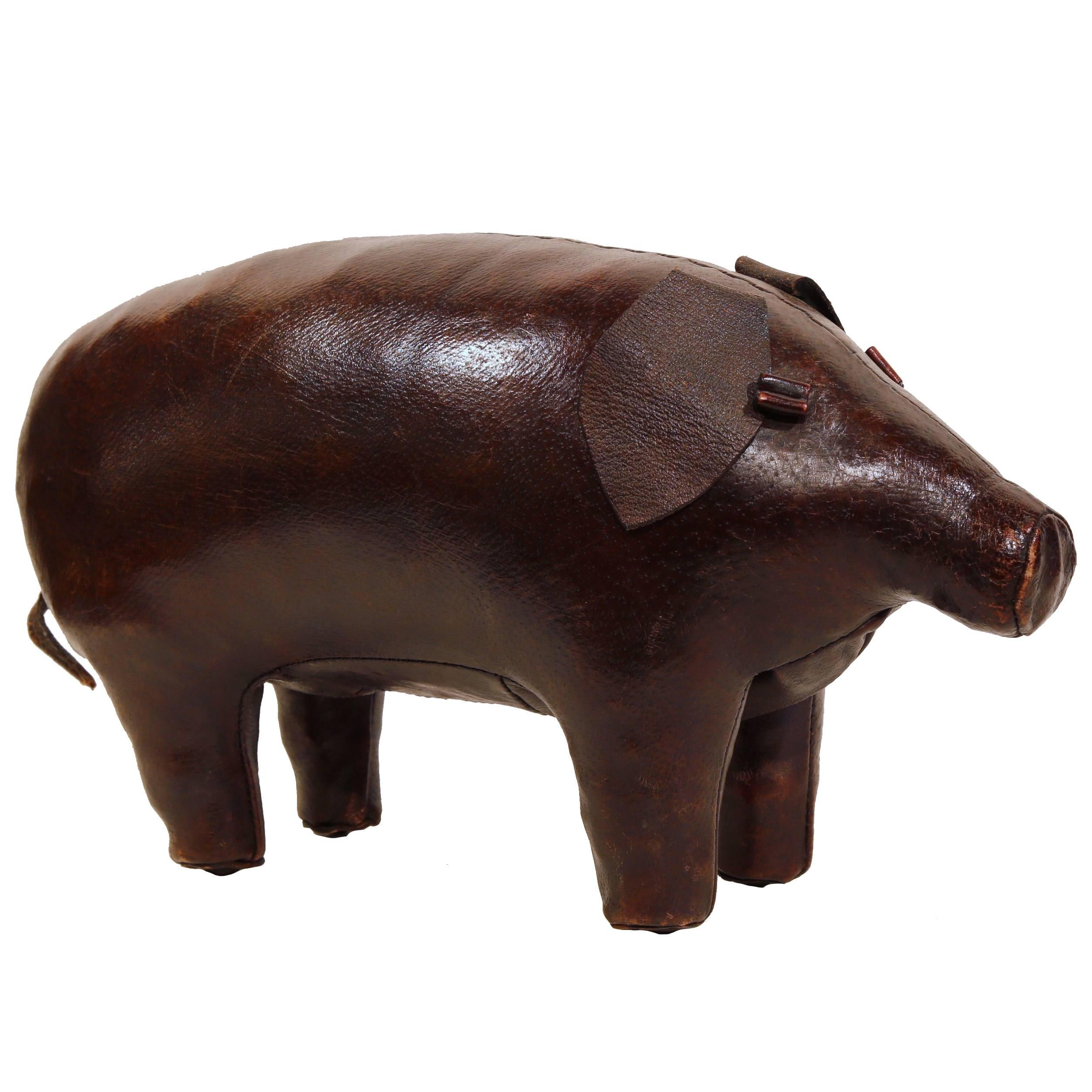 Fine Vintage English Foot Stool Pig with Original Leather