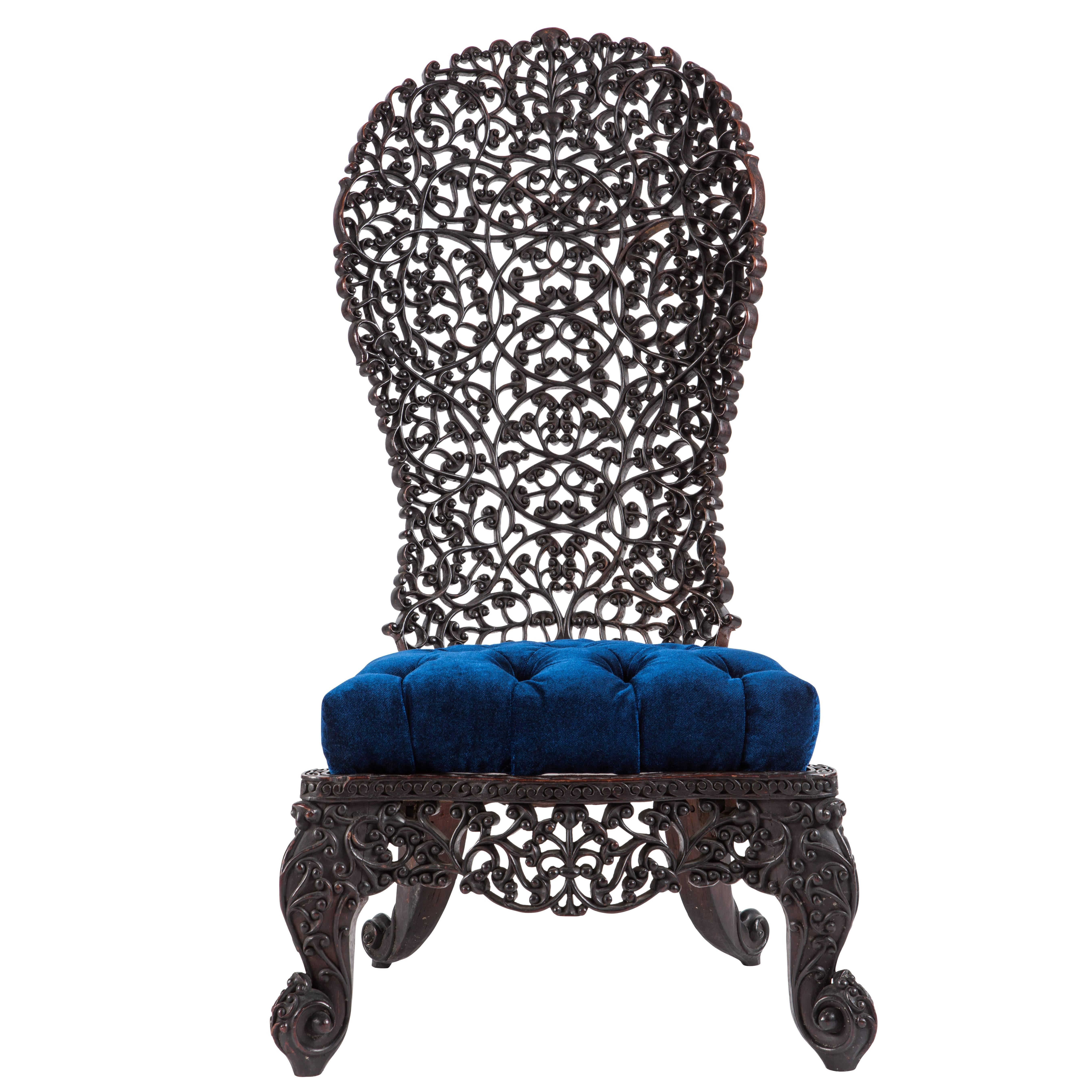 Intricately Carved Anglo-Indian Low Chair