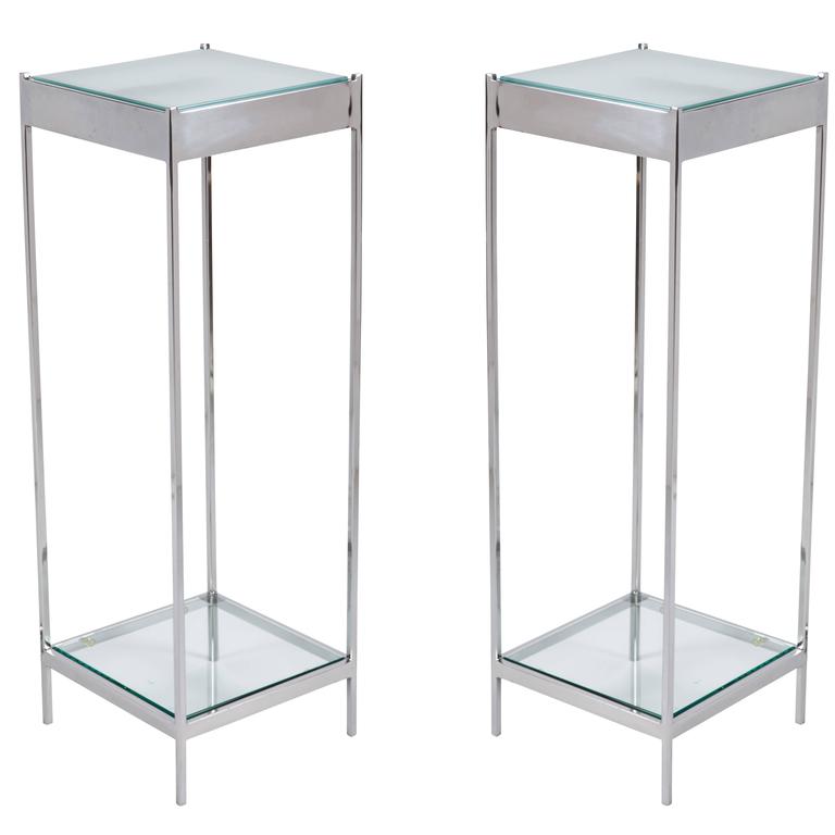 Elegant Pair of Chrome and Glass Light Up Pedestals at 1stDibs