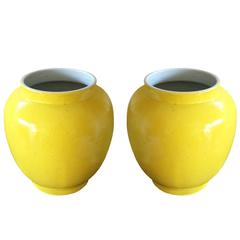 19th Century Pair of Yellow Chinese Vases