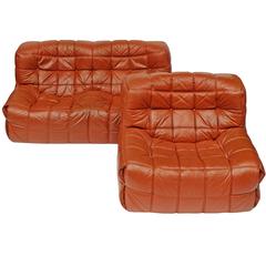 1970s Leather Kashima Sofa and Chair by Michel Ducaroy for Ligne Roset 6