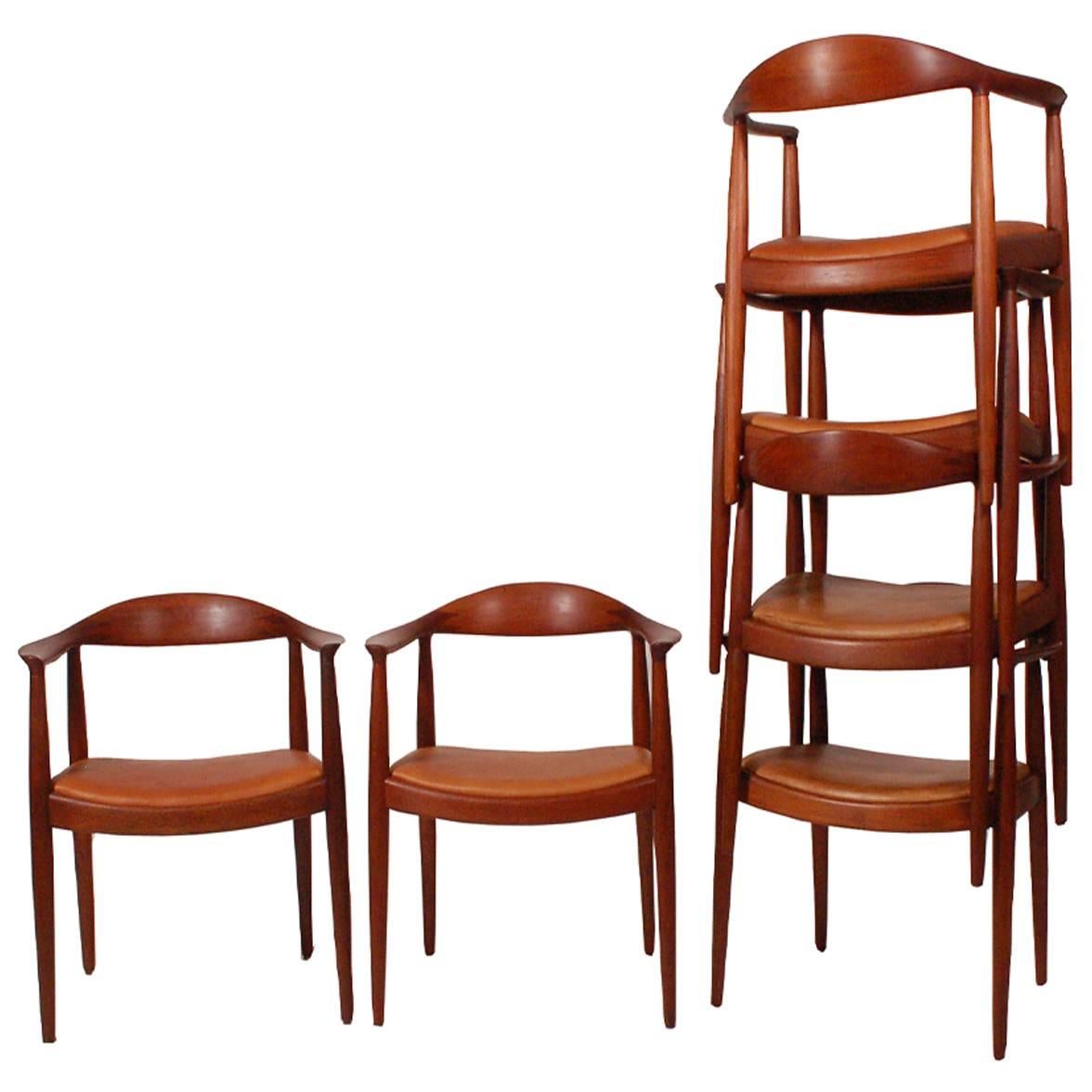 Set of Six Teak Classic Chairs by Hans Wegner for Johannes Hansen