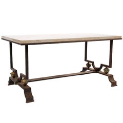 Antique Quinet & Poillerat Wrought Iron Coffee Table 