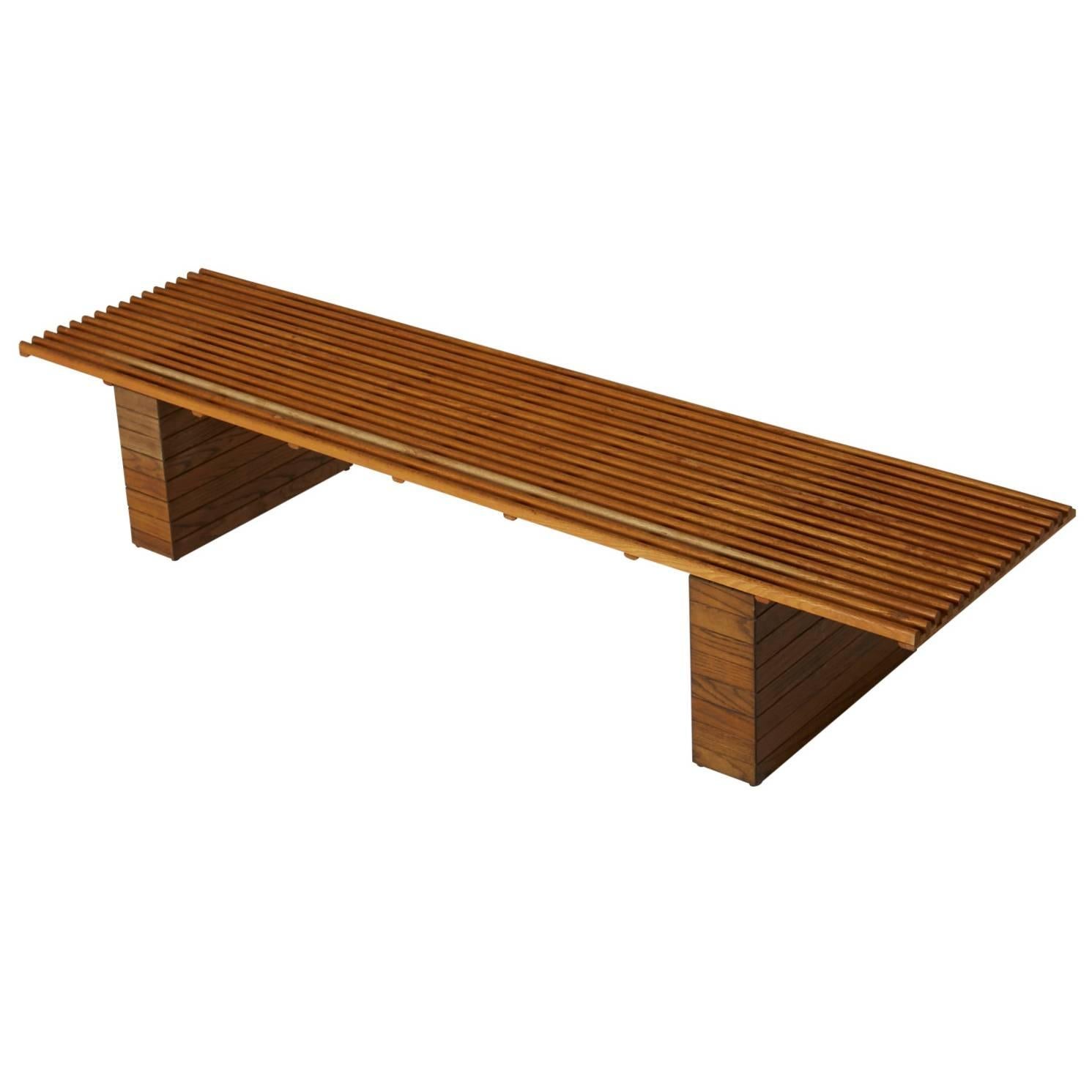 Rare Large Custom Slatted Oak Bench by Forms and Surfaces
