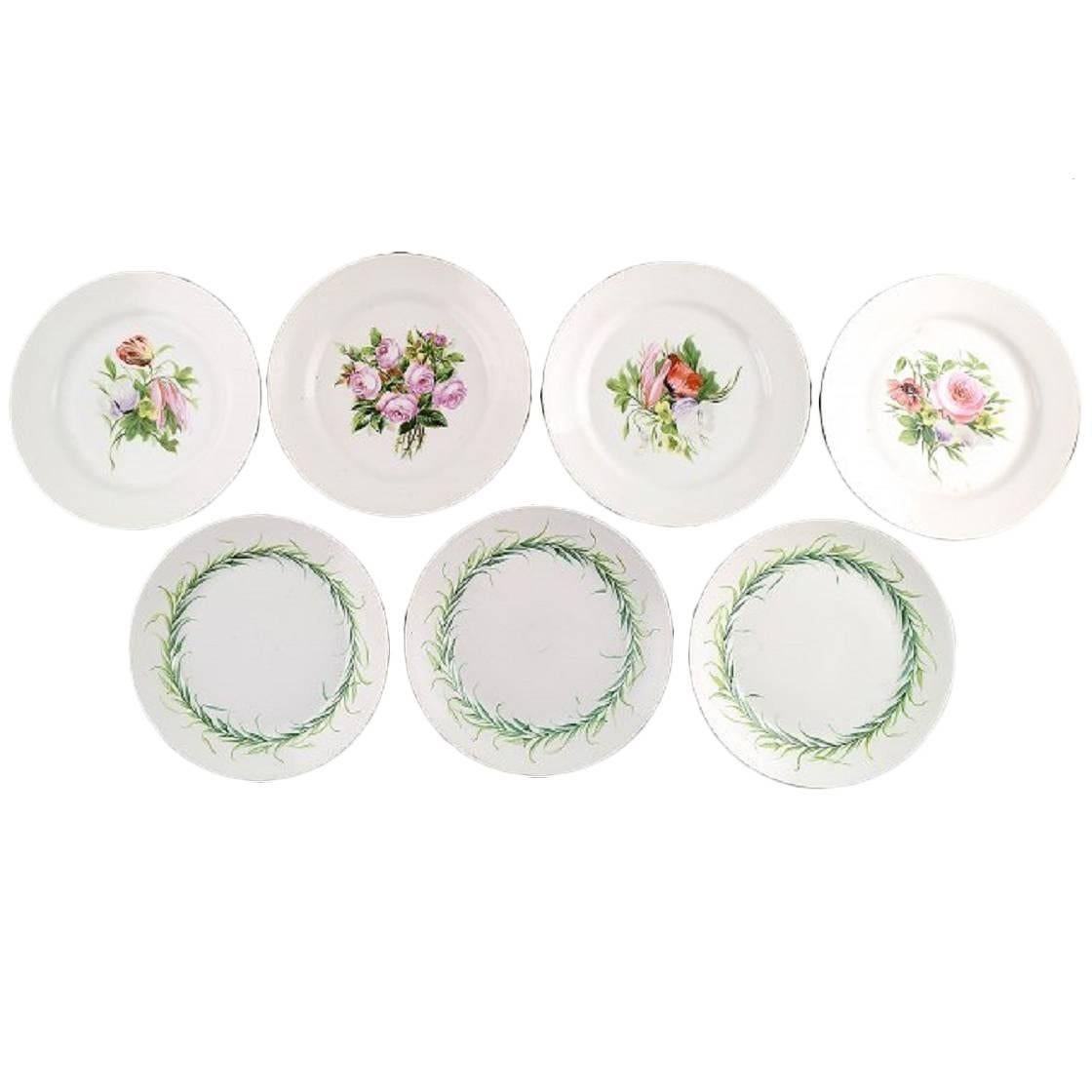 Seven Antique B&G Bing & Grondahl Plates Decorated with Flowers, circa 1870