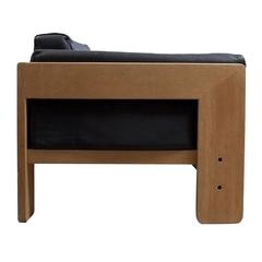 Tobia Scarpa "Bastiano" Walnut and Black Leather Sofa for Gavina