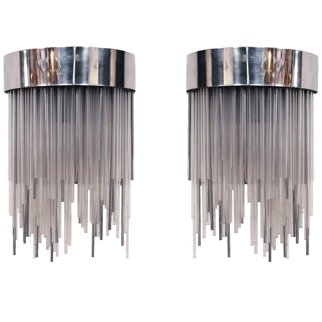 Pair of Glass and Steel Italian Sconces