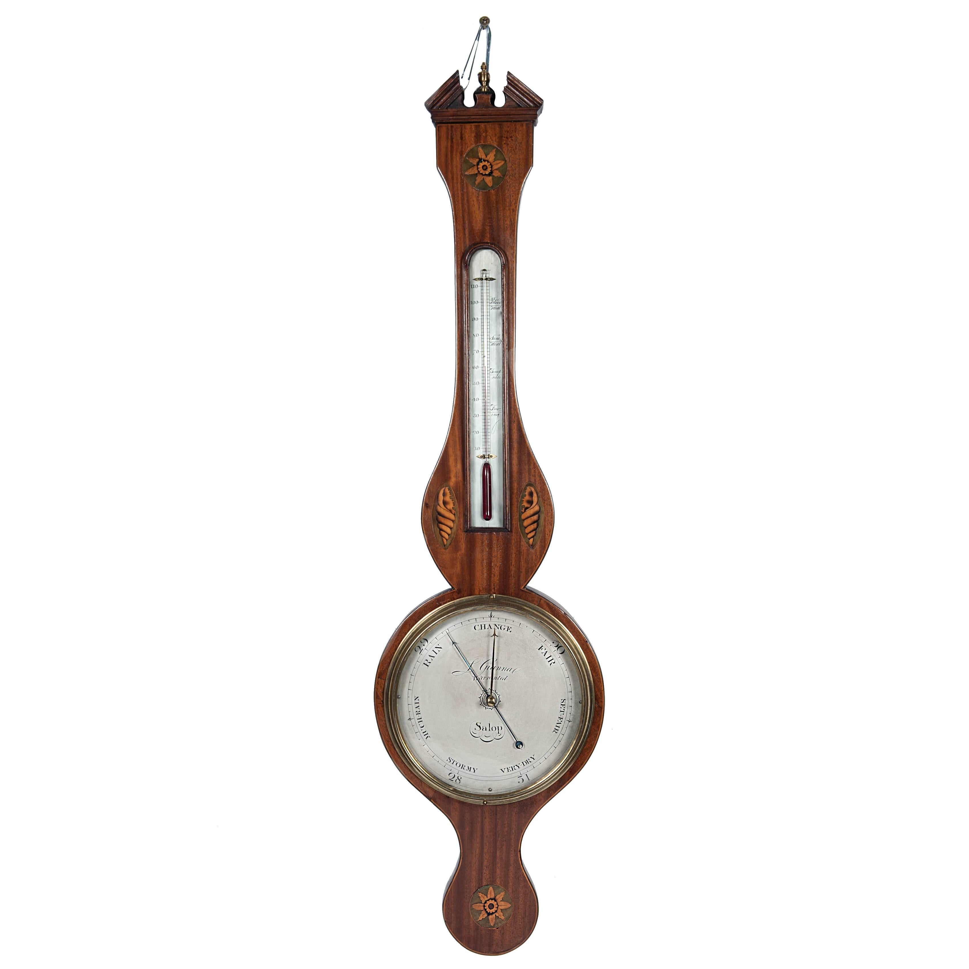 English Regency Banjo Barometer with Mercury Tube, circa 1820 For Sale