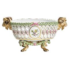 Antique Pierced Meissen Rams Head Footed Basket, 19th Century