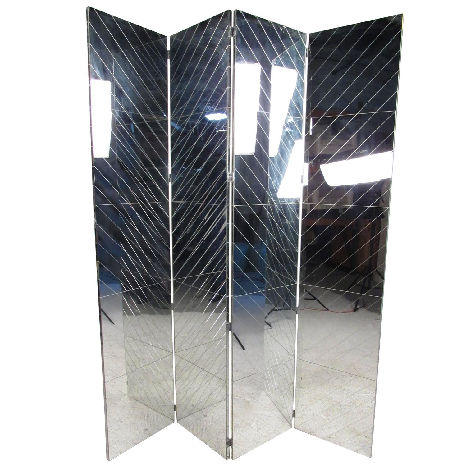 Tall Vintage Mirrored Room Divider For Sale at 1stdibs