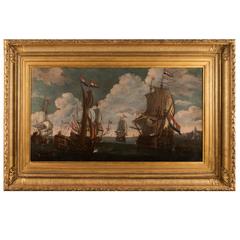 Antique 17th Century Old Masters Oil on Canvas Marine Attributed to Van de Velde