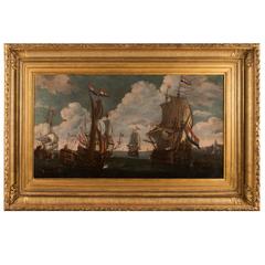 17th Century Old Masters Oil on Canvas Marine Attributed to Van de Velde