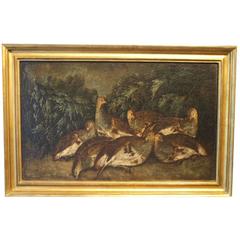 19th Century Oil on Canvas, Brood of Female Pheasants