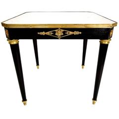 19th Century French Empire-style Ebonized Side Table with Marble-Top 1