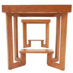 Pair of 1930s Geometric Side Tables in the Manner of Frank Lloyd Wright 11