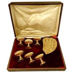 Antique Tortez Rare French Sterling Silver 18-Karat Gold Strawberry or Olive Serving Set