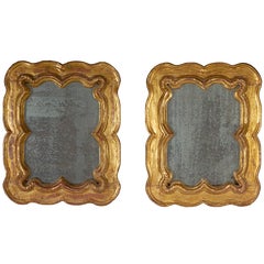 Pair of Venetian Hand-Carved Giltwood Mirrors, Late 18th-Early 19th Century
