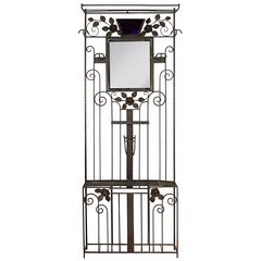 Art Deco Wrought Iron Hall Tree with Mirror