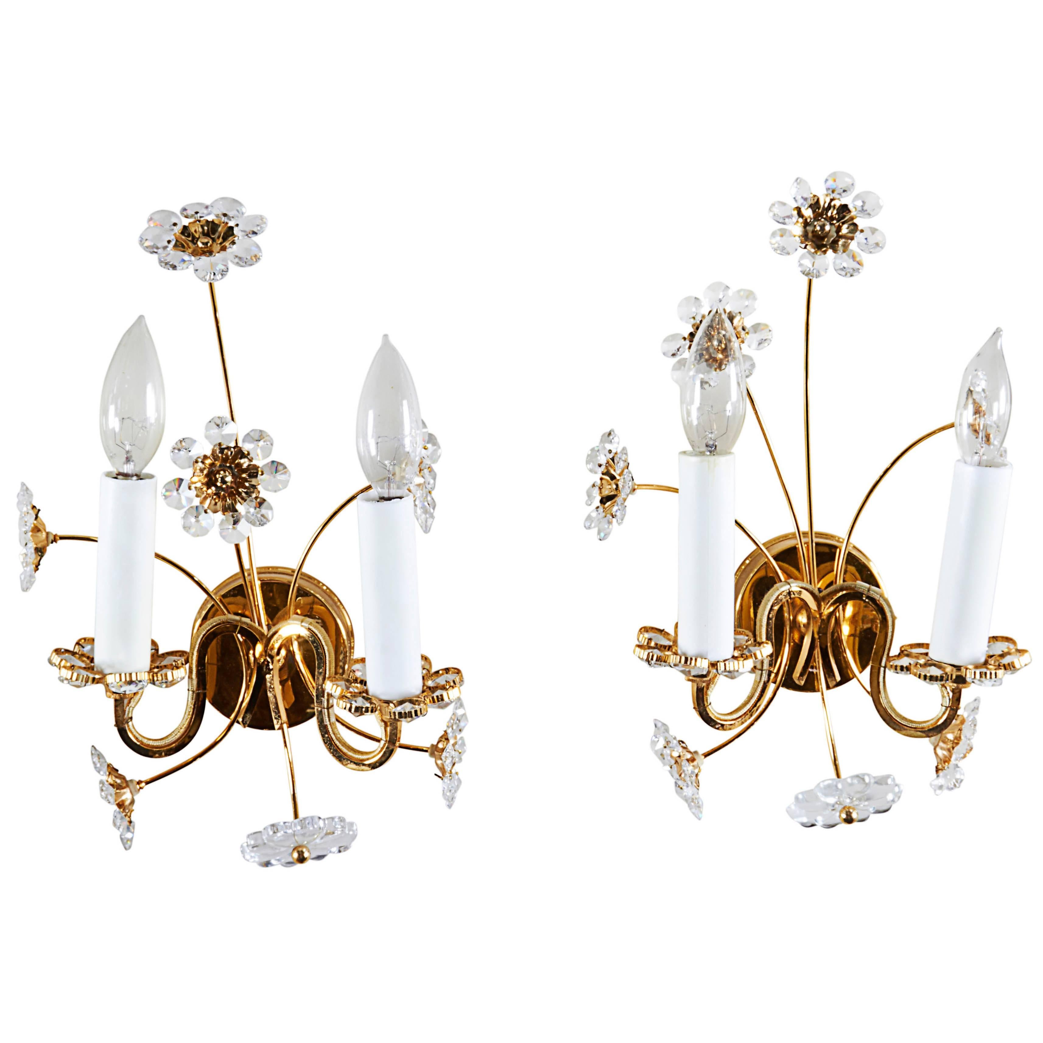 Pair of Palwa Floral Sconces For Sale