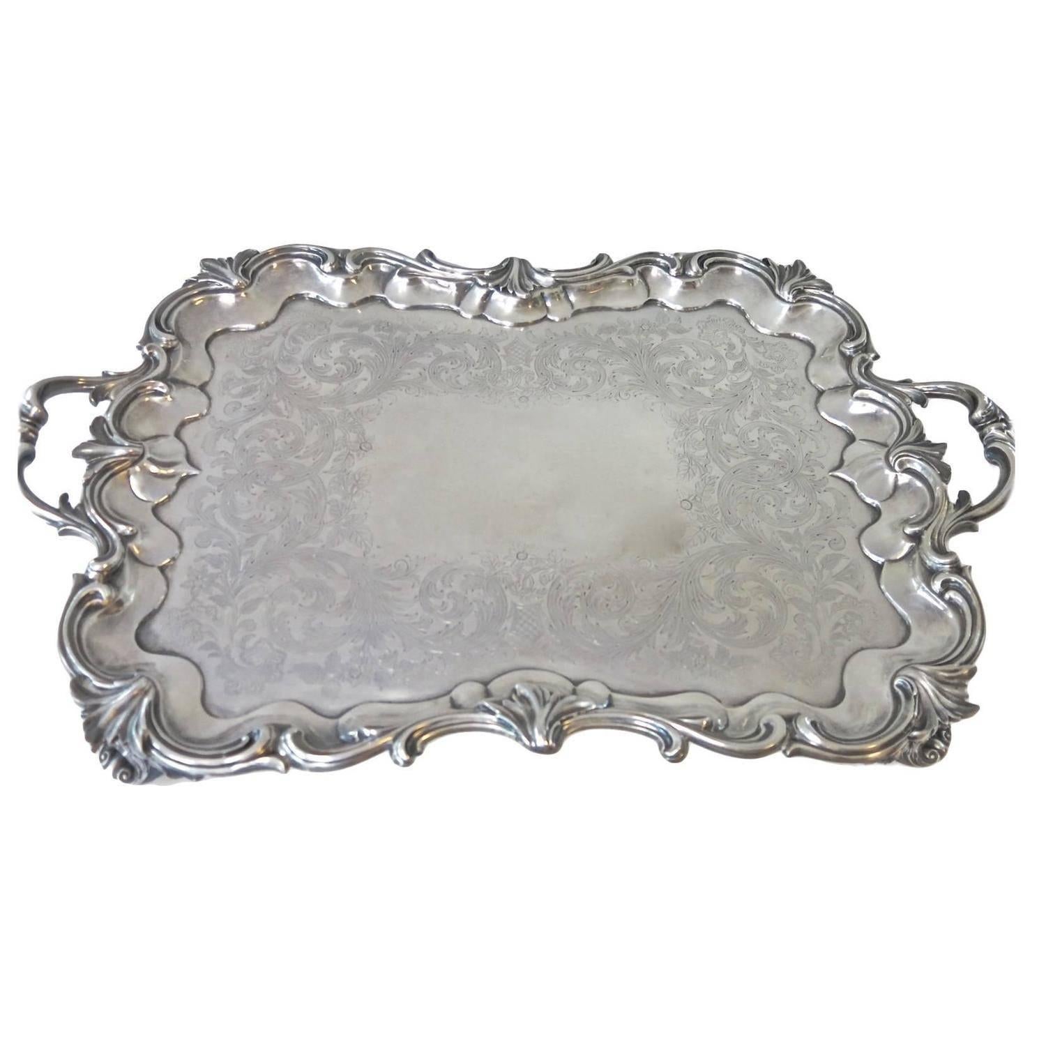 Antique English Sterling Silver Tray Dated 1842 by Emes & Barnard