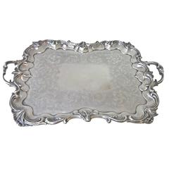 Antique English Sterling Silver Tray Dated 1842 by Emes & Barnard