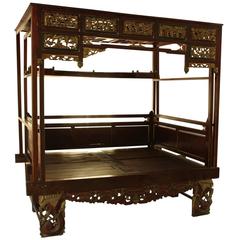 Antique Tibetan Carved Wood Opium Bed