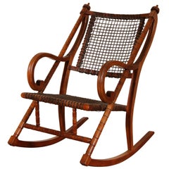 Antique Rare George Hunzinger Rocking Chair with Patented Steel Webbing, 1869