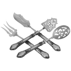 Veyrat French Sterling Silver Dessert Hors D'oeuvre Four-Piece Set, Art Nouveau