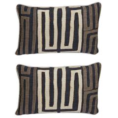 Pair of African Kuba Cloth Pillows with Self Cording