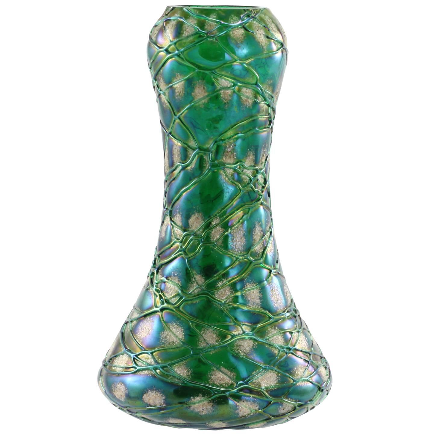 Art Nouveau Bohemian 'Snowflake' Glass Vase by Kralik