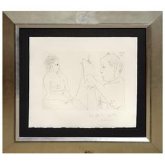 Pablo Picasso Peintre Et Modèle, Drypoint Etching on Rives Paper, 1966