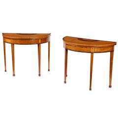 Pair of George III Sheraton Period Satinwood & Tulipwood Banded Card Tables