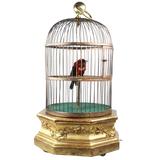 Antique Hexagonal Base Single Singing Bird in Cage by Bontems