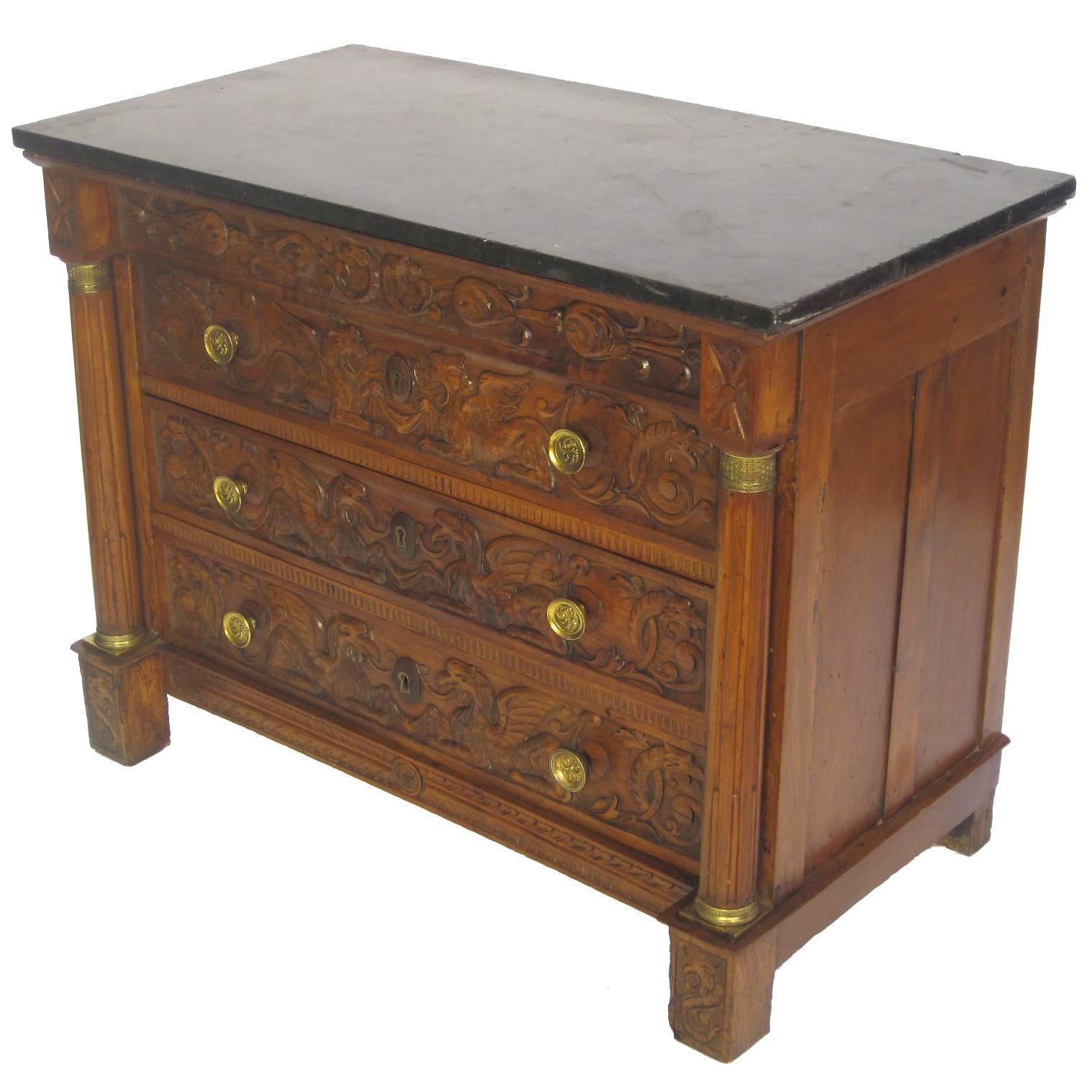 Fruitwood Continental Chest circa 1815 with Marble Top For Sale