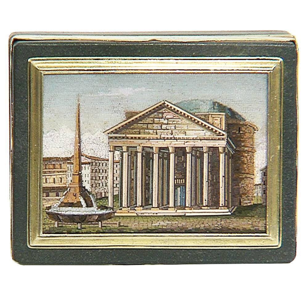 Snuff Box in Spartan Basalt with Micromosaic, Pantheon, 18th Century For Sale