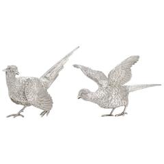 Pair of Sterling Silver Pheasants, English by CJ Vander