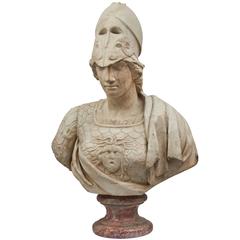 Italian Carrara Marble Bust of Athena, 19th Century