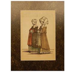 Late 18th Century Hand Colored Print of European Ladies 7