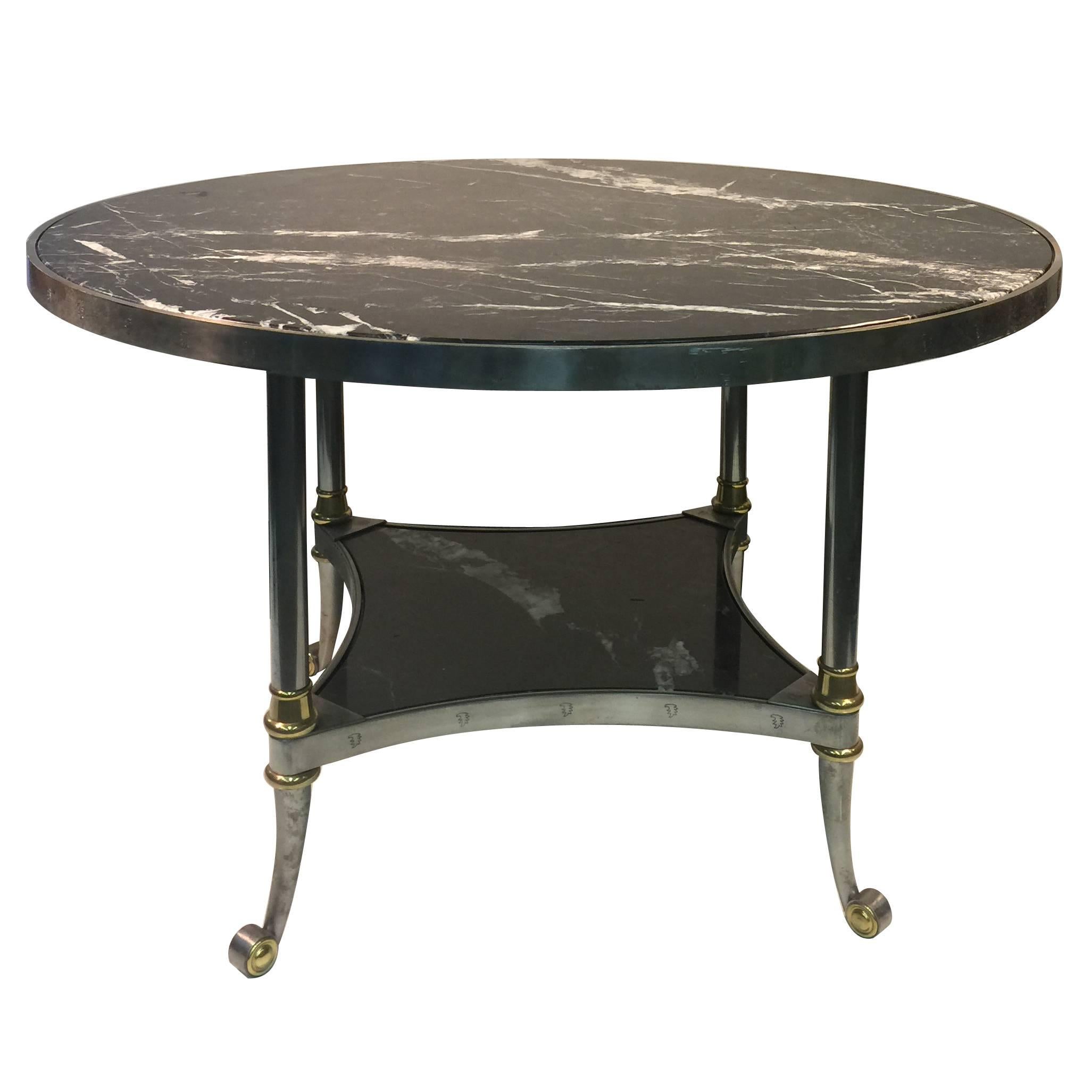 Exceptional Marble Dining Table with Steel Frame and Brass Accents Jansen