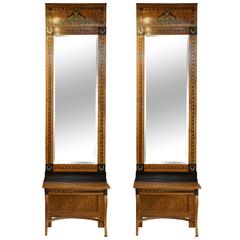 19th Century Pair of Russian Beechwood Mirrors with Consoles 8