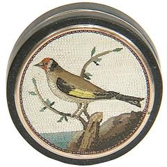 Antique Pill Box, Lavic Rock and Gold, Micromosaic Depicting Goldfinch, 18th Century