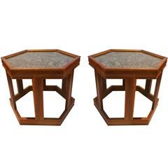 Mid-Century American Pair of Hexagon End Tables Design by John Keal