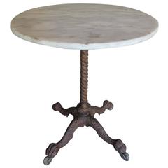Cafe Table on Ornate Cast Iron Base Antique Cafe Table on Ornate Cast Iron Base