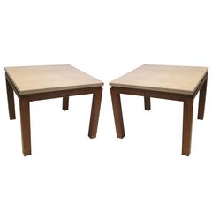 Pair of American Modern Walnut and Marble Tops Cocktail or End Tables