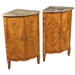 20th Century Pair of French Inlaid Corner Cupboards